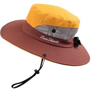 Unisex Yellow-b 100% Polyester Wide Brim Mesh Vent Chin Strap Classic Cowboy Hat